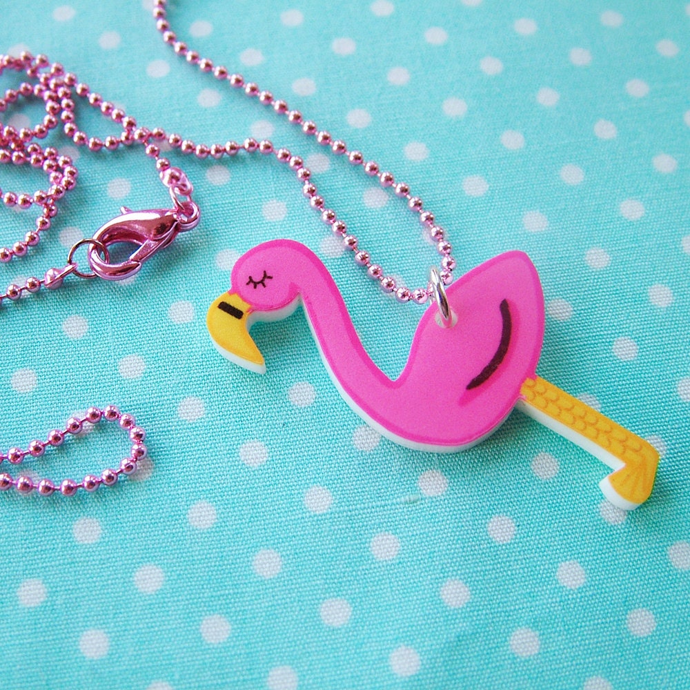 Flamingo Kitsch Acrylic Necklace - Quirky Fashion Jewelry