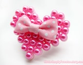 Sweet Pearl Pink Heart perler bead adjustable ring with pearl charms