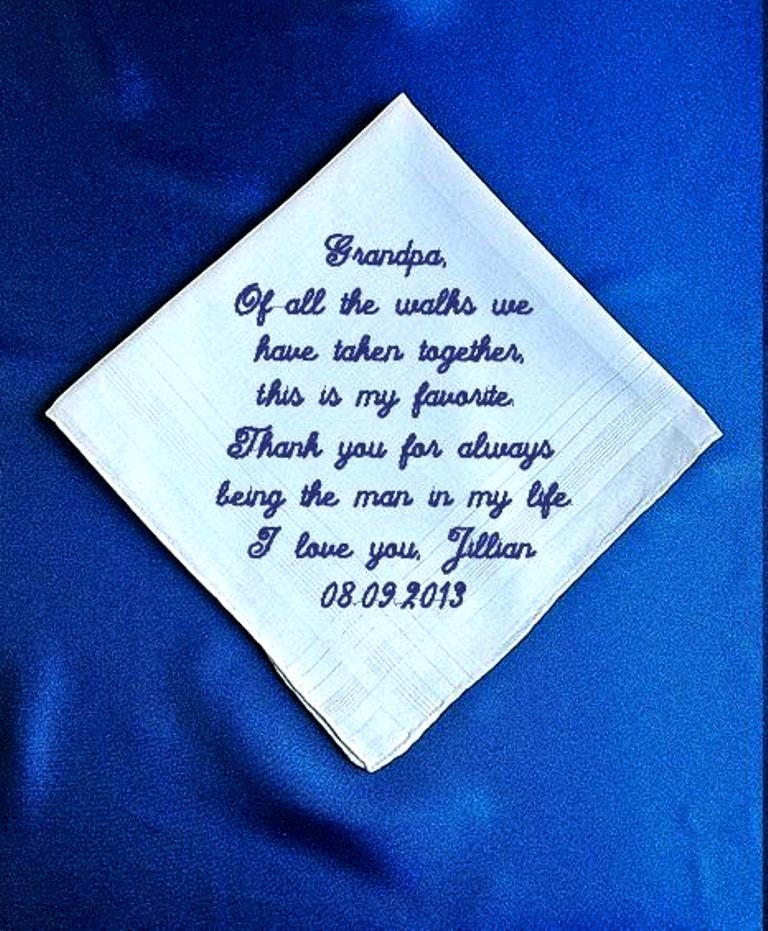 Grandfather of the  Bride  Heirloom Embroidered, Personalized Hanky, Gift, Handkerchief