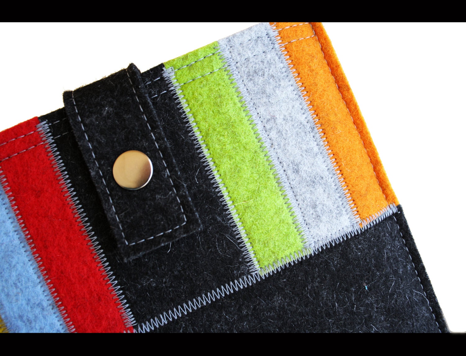 Luxurious pure Merino Wool felt iPad Mini case - dark grey and multicolor accent
