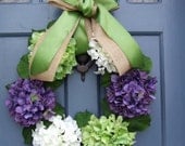 Hydrangea Spring Wreath- purple green and white