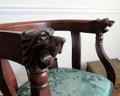 Carved Mahogany Rocking Chair. Victorian. Lions Head Arms Griffin Paws. Upholstered