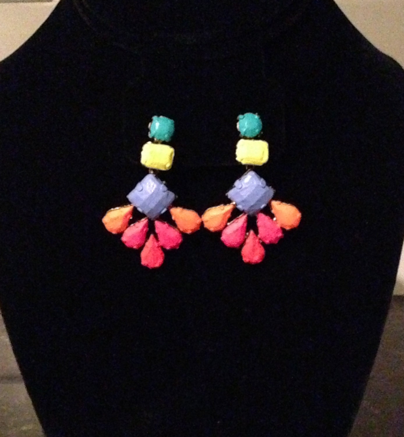 Handpainted Neon Rhinestone Earrings