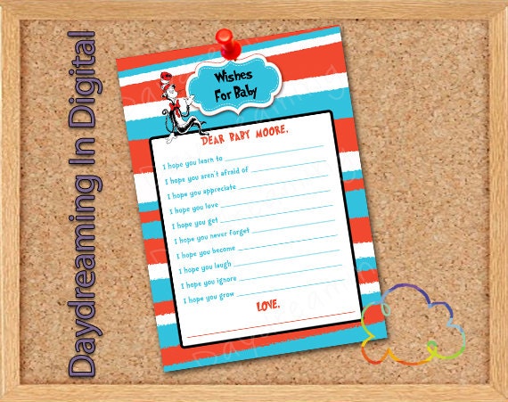 Digital File - 5x7 Dr Seuss Baby Wish Card - Custom Personalized
