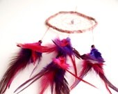 Dream Catcher - Purple Magic - With Small Amethyst Gemstone, Purple and Pink Feathers, Violet Frame and Red Nett - Home Decor, Mobile