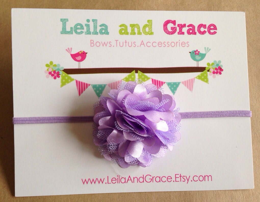 Lavender Satin & Tulle Baby Headband, Newborn Headband, Toddler Headband