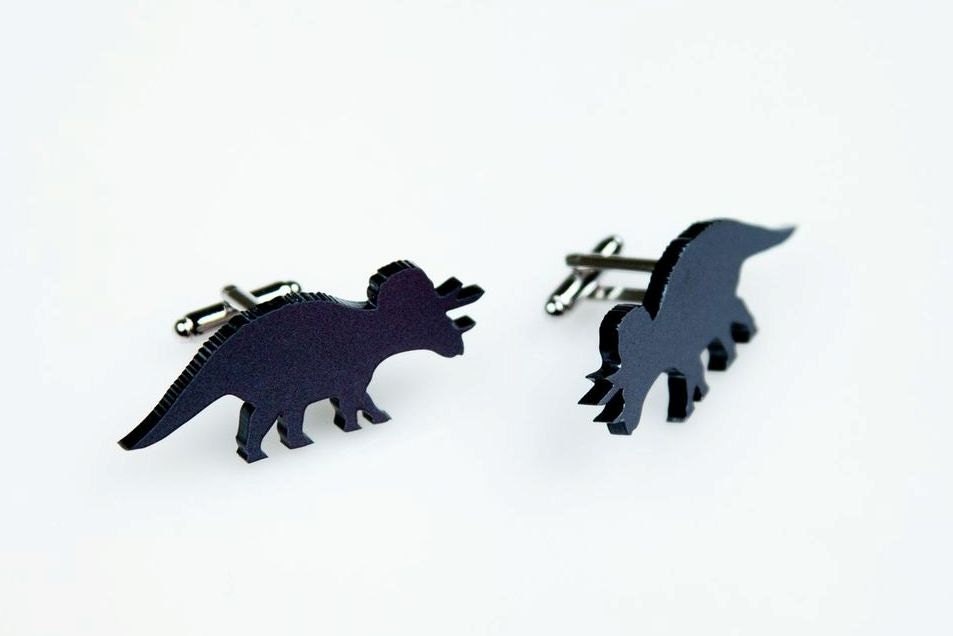 Dinosaur acrylic Cuff Links. Laser cut Triceratops, Stegosaurus or Parasauralophus. Plexiglass/Perspex