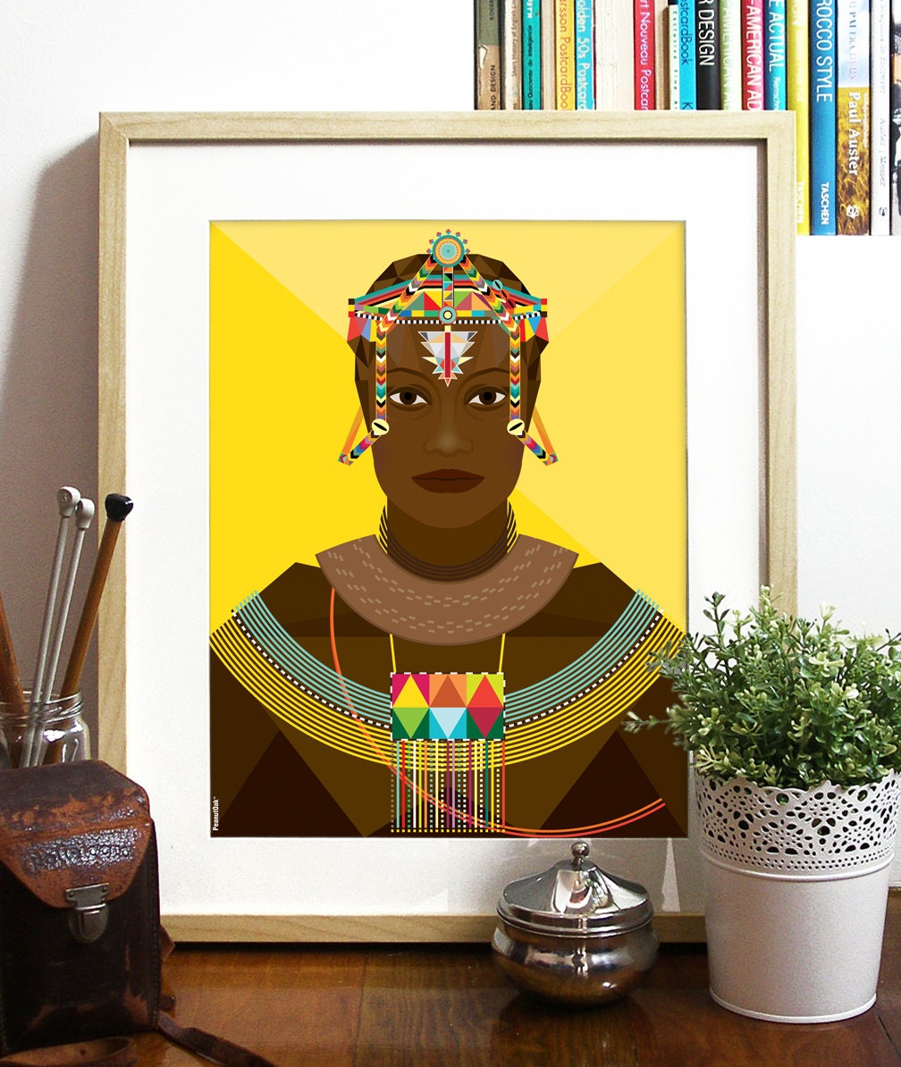 African woman yellow Poster African Beauty Collection 11x14 inch African patterns Tribal chevron tribal costume Bright sunny colors Africa