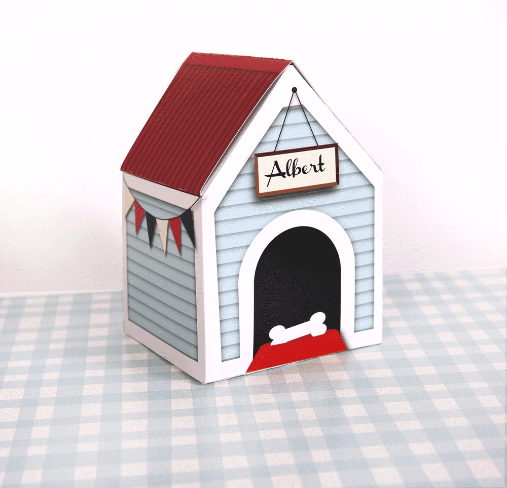 Dog House Treats Box ,Printable, large, Personalize, dog treats, pet gift, wooden dog house, bunting