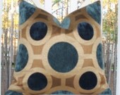 Decorative Designer Pillow Cover - 16 x 16 Geometric Turquoise Navy Metalic Brown Velvet Pillow - Throw Pillow