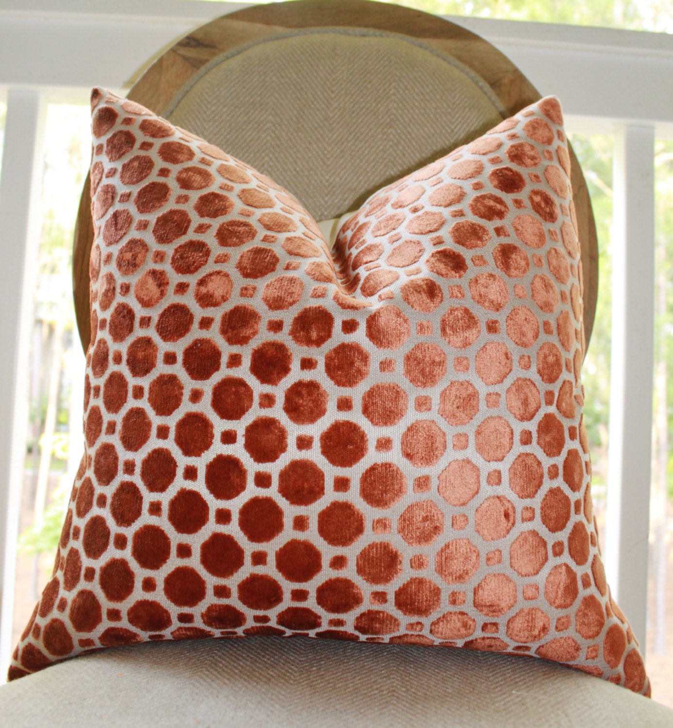 Decorative Designer Pillow- Geometric Copper Velvet Pillow - Throw Pillow - Robert Allen