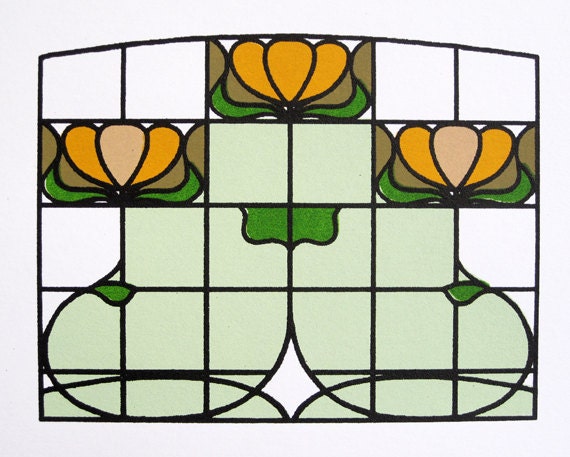 Art Nouveau : Barons Court Underground Station, Stained Glass, London (detail) - limited edition screenprint
