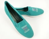 Vintage 80s 90s Paris Sport Club Turquoise Blue Canvas Loafers Shoes 7.5
