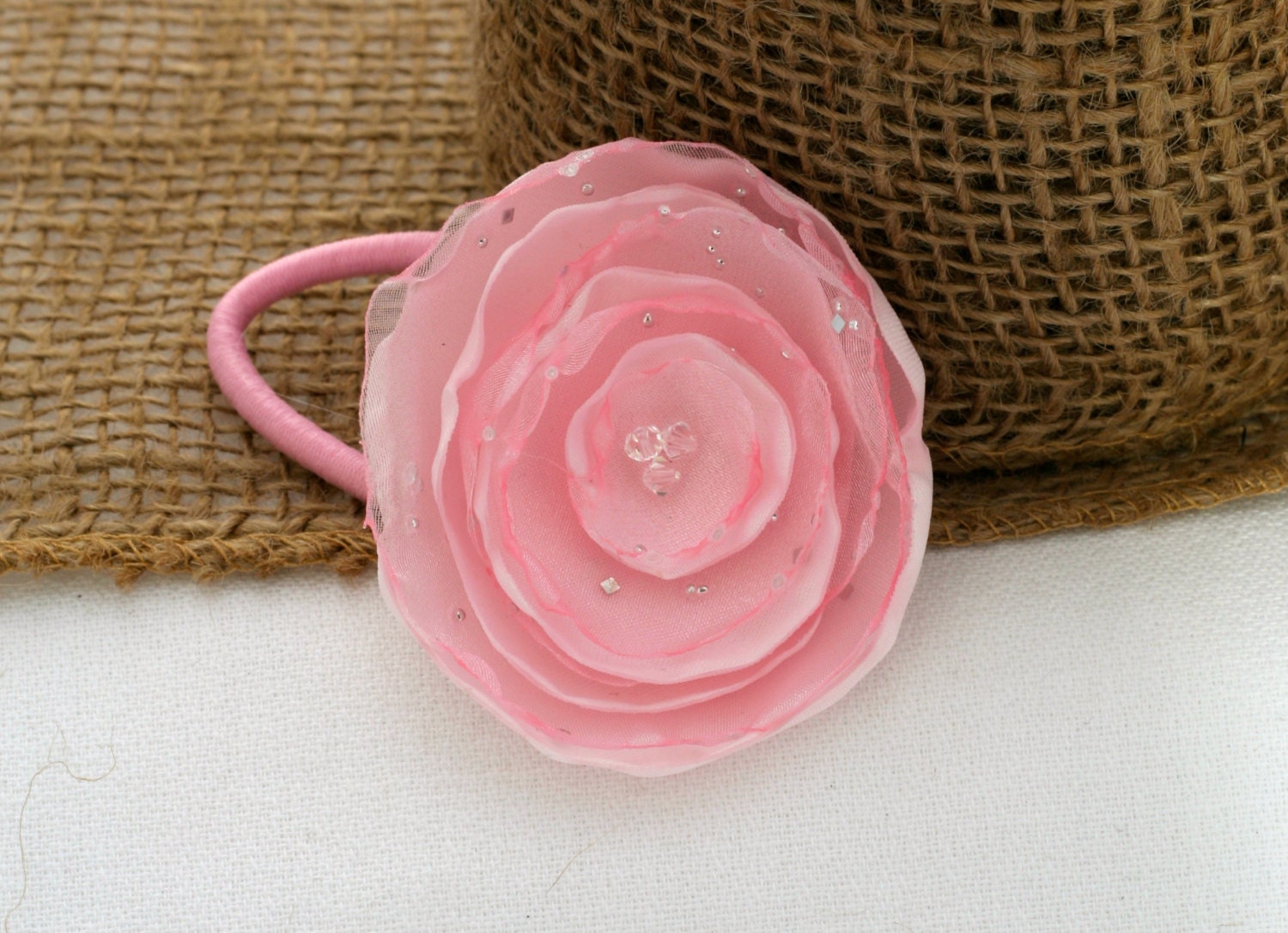 Pink Flowered Ponytail Holder