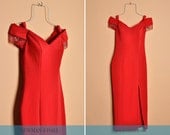 Vintage 1990s Red Bodycon Party Dress with Front Slit, By Dollar, Size XS Small Extra