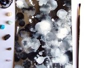 Abstract Art Original Painting Cosmos Art Gouache Ink Contemporary Art Home Decor Wall Art Abstract Painting Black White Original Art Sky
