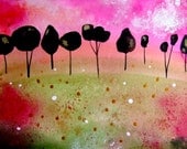 Landscape Watercolor Ink Landscape Painting Tree Sky Contemporary Art Pink Gold Landscape Wall Art Fine Art Landscape Drawing Decor