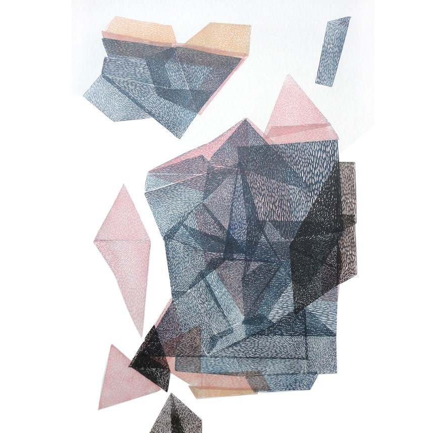 ORIGINAL LINOCUT " Glass mountain I."