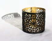 Geometric Laser cut Black & Gold Faux Leather Cuff (Moroccan Zillij inspired)