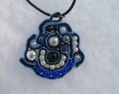 Blue soutache pendant with beads