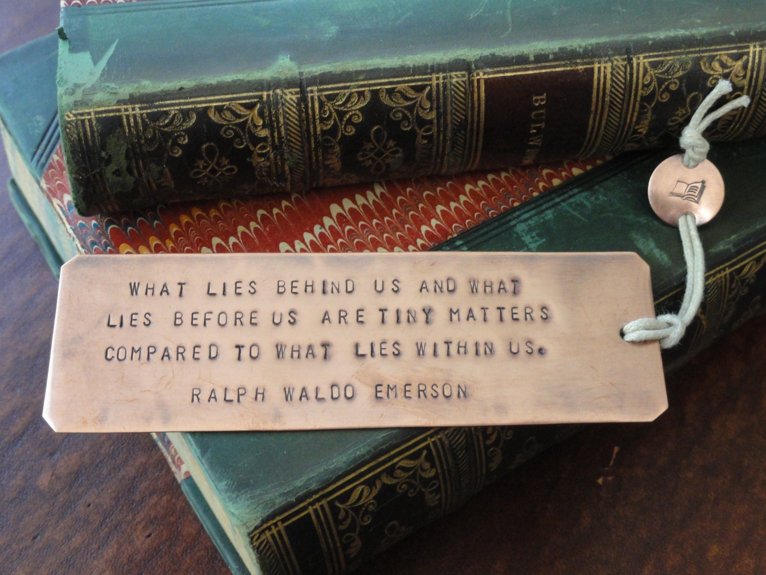 RALPH WALDO EMERSON quote, Antiqued Copper bookmark, hand-stamped
