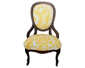 19th Century Victorian Parlor Suzani Accent Chair Upholstered in Yellow Cotton Fabric