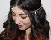 Pearl. beaded chain head piece in silver