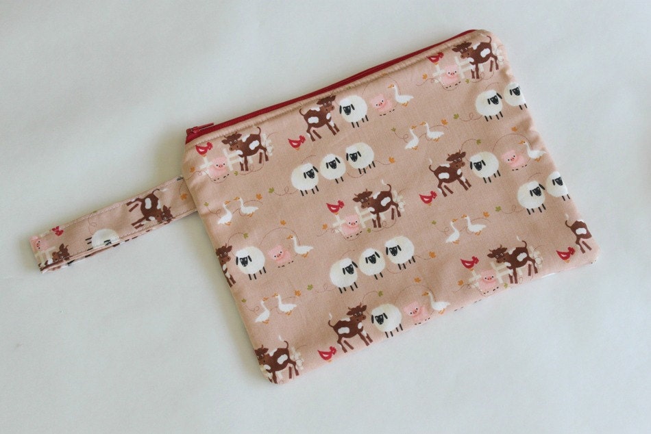 Farmyard Animals Nappy Pouch / Diaper Pouch with Wristlet