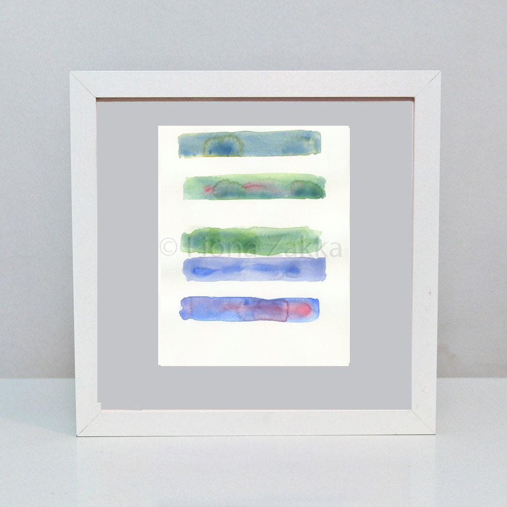 Purple Green Watercolor Painting Original Art Modern Small Size Contemporary Fresh Spring Landscape Nature Art 81/4"x57/8" / 21x14.8cm Lake