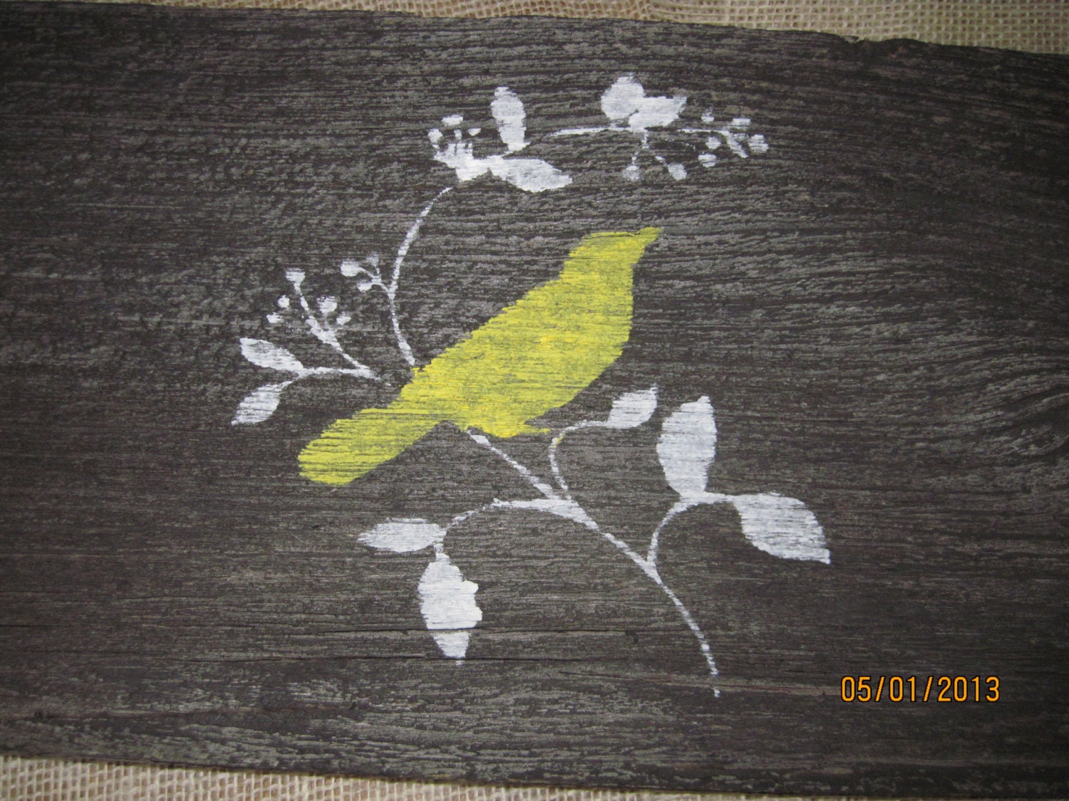 Rustic Bird Wall Decor Sign Picture Yellow Reclaimed Simple Wood Black on Old Barn Wood