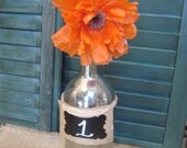 Table Number Wedding Rustic MERCURY Glass Wine Bottle Silver Metallic Vase Centerpiece Decor Party Rustic Shabby