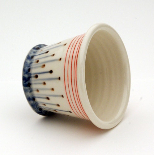 Porcelain Cocktail Cup with Red Spiral and Blue, Drippy Dots