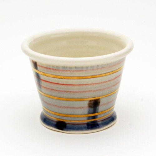 Porcelain Cocktail Cup, Pale Blue with Black Dots and Gold Rings