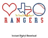 DD Love TEXAN RANGERS Baseball Applique - Machine Embroidery Design - Instant Download