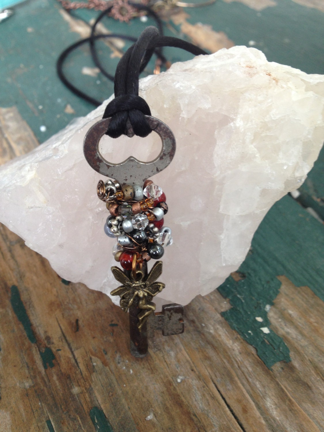 Steampunk Skeleton Key Necklace, Fairy Charm Necklace