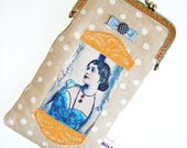 Linen Pouch, Lavender Pouch, Natural Blue Orange Pouch
