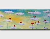 Original poppy painting on canvas Landscape art Modern Fantasy Flower Floral Summer painting Wall art Home warming decor
