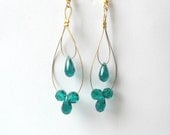 Emerald green swarovski crystal peacock feather dangle earrings