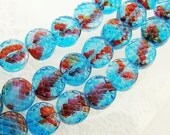 SALE 8mm Clear Cobalt Blue & Red Marbled Textured Coin Disc Beads (10)