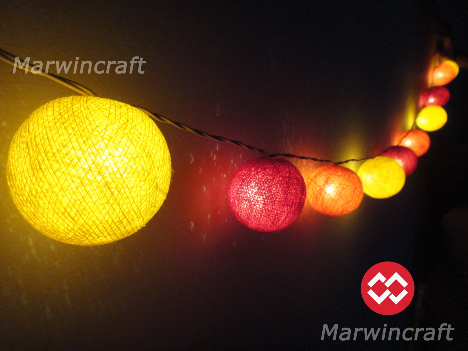 20 Sunshine Color Tone Handmade Cotton Balls Fairy String Lights Party Patio Wedding Floor Table or Hanging Gift Home Decoration