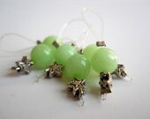 Round Green Glass and Silver Star Stitch Markers