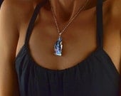 Tumbling Tower, Iridescent Bismuth Metal Crystal and Sterling Silver Pendant and Leather Necklace, Fractal, Artistic Jewelry