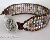 Beaded Leather Cuff, Luster Multicolor Pegasus, Beautiful Whimsical, Boho Chic, Mother's Day Gifts