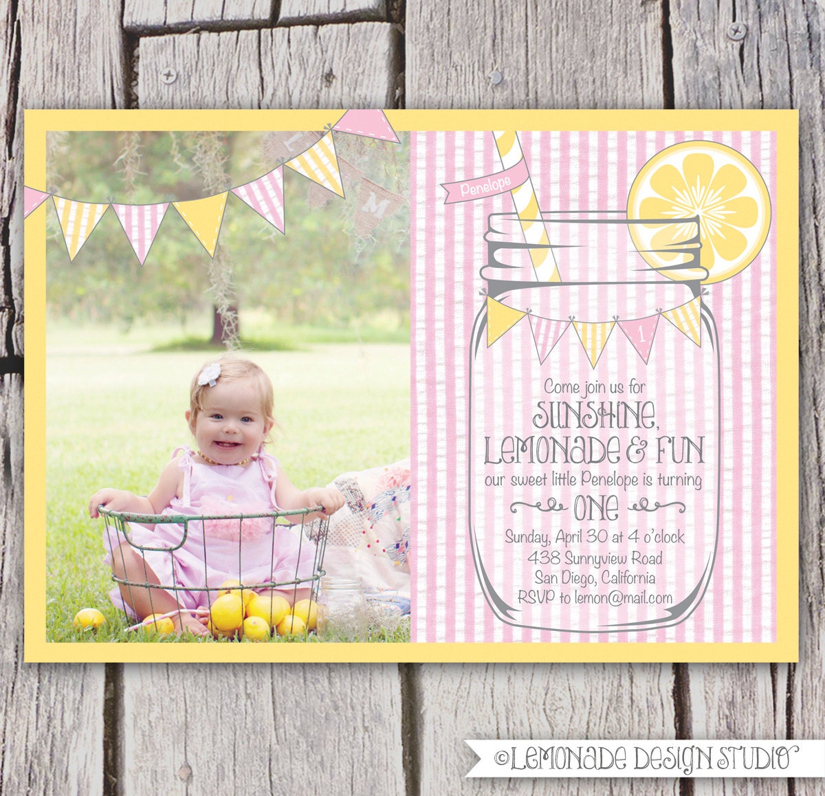 Mason Jar and Seersucker Invitation - Printable Baby Shower Invitation - Lemonade - Bunting - Baby Boy - Bridal Shower or Birthday Party