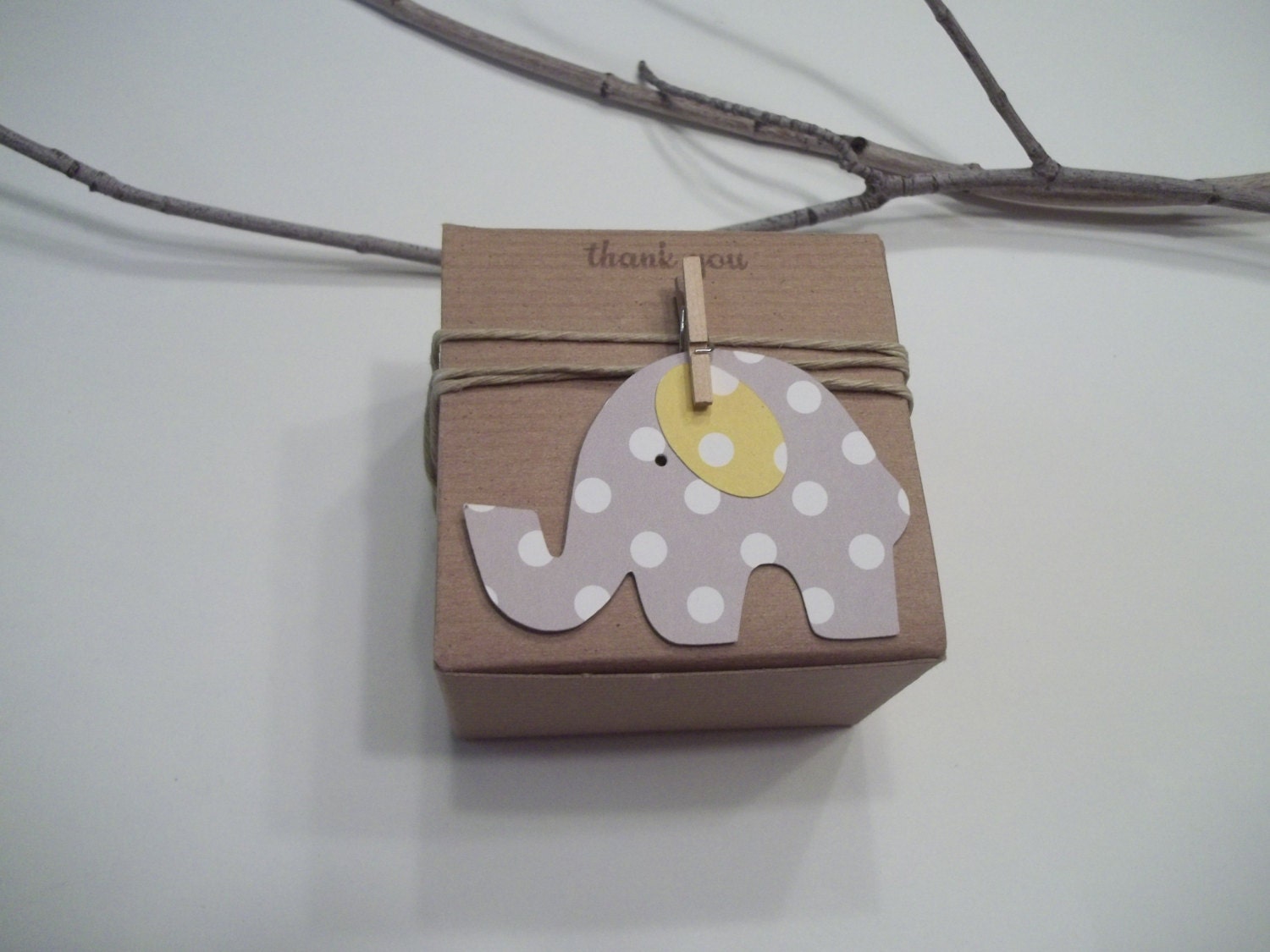 Elephant Baby Shower gray elephant polka dot favor box size 3x3x2 inch rustic earthy gray and yellow gray and pink