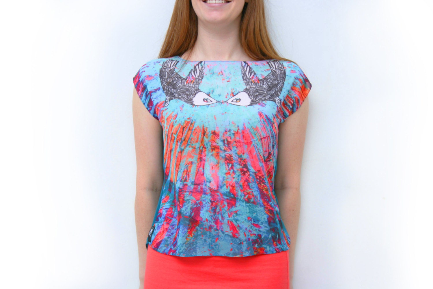 Rainbow birds- chiffon top