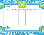 Monogrammed Desk Calendar - Personalized Desk Calendar - Weekly Calendar - Planner - CORAL WAY