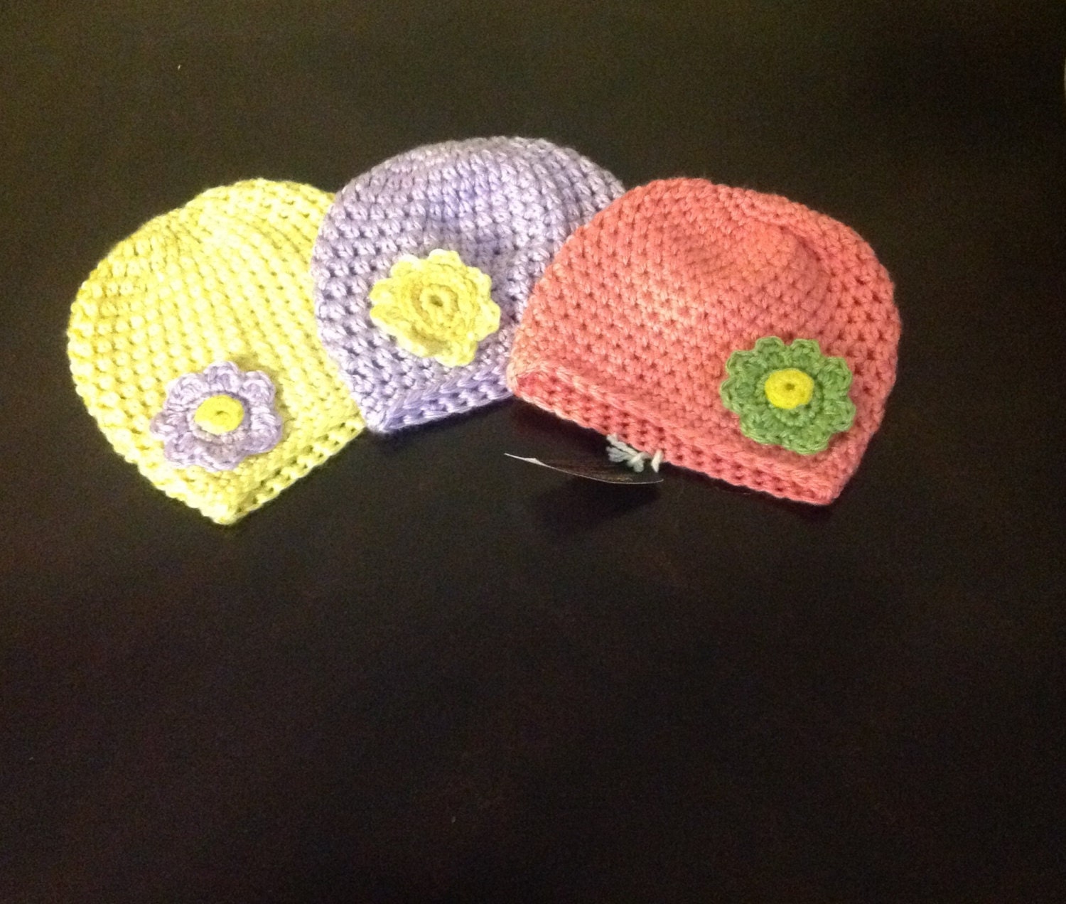 Crochet Baby Girl Hat With Removable Flower 0 to 3 months (you choose hat and flower color)