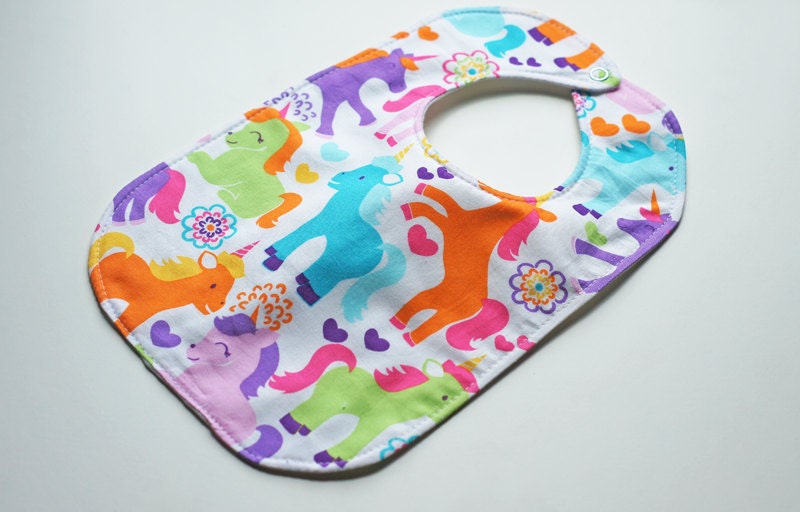 Designer Girl Baby to Toddler Bib - Magic Unicorn in Sorbet - One of a Kind - Ready to Ship