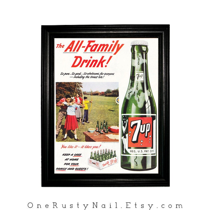 7-Up Soda Ad - 1951 Saturday Evening Post Magazine - "The All Family Drink"- Vintage Home Decor Ephemera